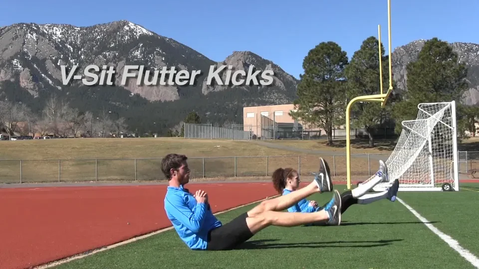 V-sit flutter kicks with legs moving
