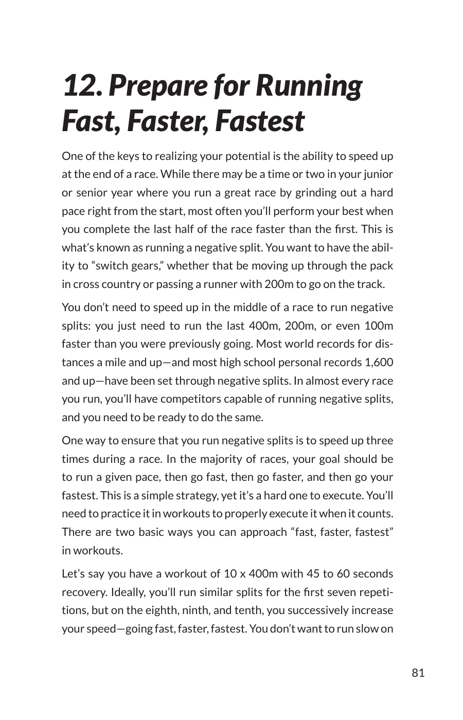 Chapter 12 opening page: Prepare for Running Fast, Faster, Fastest, printed page 81